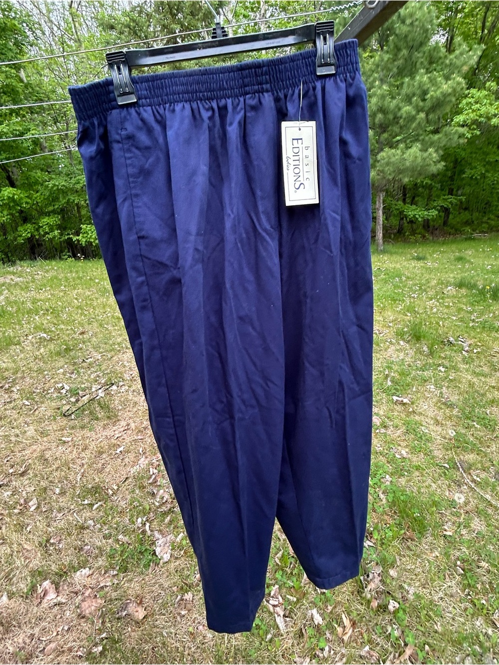 Basic Editions womens Navy Elastic-Waist Pants NWT